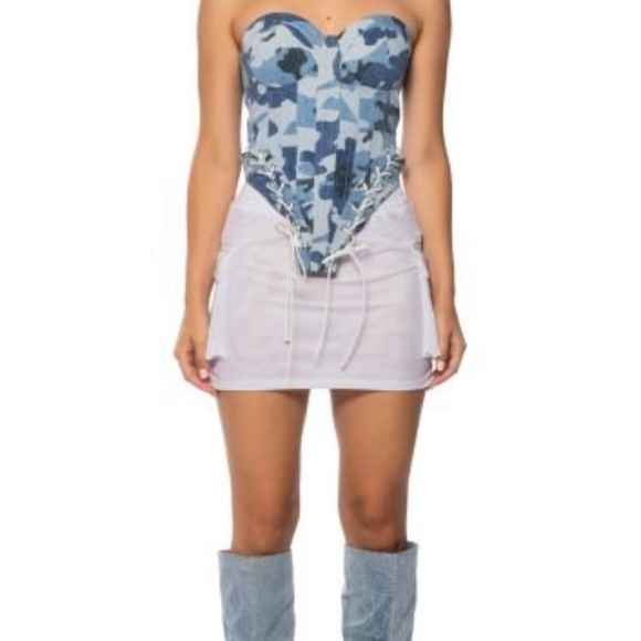 Mini skirt white DOUBLE MESH CARGO SKIRT - Picture 3 of 13